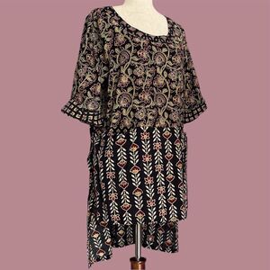 April Cornell Boho Tunic Top M Prairie Peasant Country Romantic Vine Blockprint